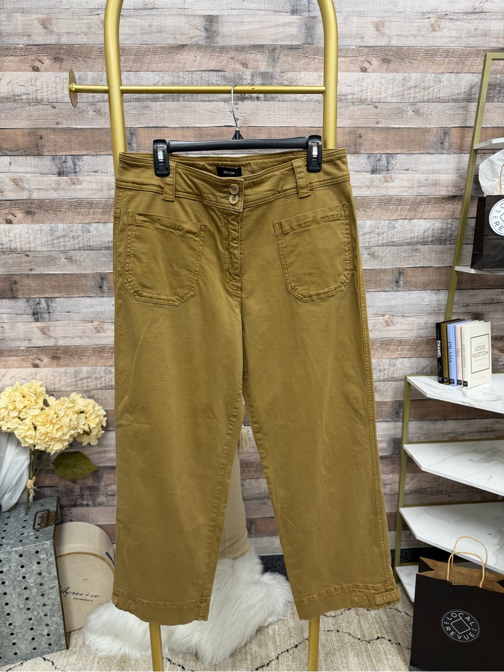ME + EM Brown Cotton Straight Leg Pants w/ Front Flat Pocket s